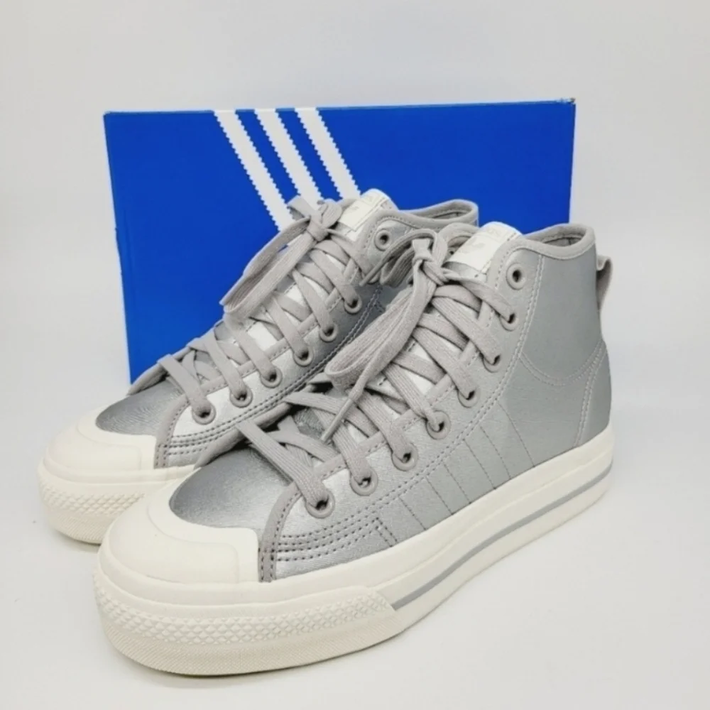 New adidas Nizza RF Platform Mid Shoes Silver Metallic Women's Size 8.5 - Picture 2 of 8
